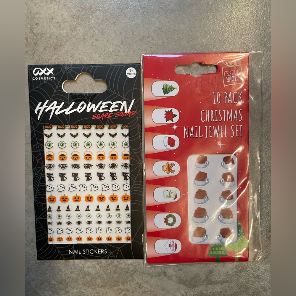 Festive holiday Halloween & Christmas nail jewel stickers NWT